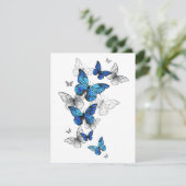 Carte D'accompagnement Papillons volants bleus Morpho (Debout devant)
