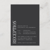 Carte D'accompagnement Parallèle | Réception de mariage moderne en noir e (Devant)