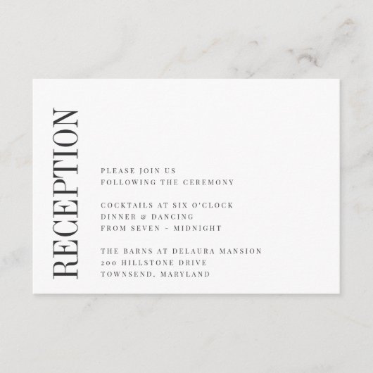 Carte D'accompagnement Parallèle | Réception de mariage moderne en noir e (Devant)