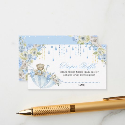 Carte D'accompagnement Parapluie Sprinkle bébé Teddy Bear Diaper Raffle (Devant/Arrière en situation)