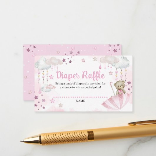 Carte D'accompagnement Parapluie Sprinkle bébé Teddy Bear Diaper Raffle (Devant/Arrière en situation)