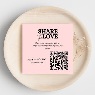 Carte D'accompagnement Partage De Photo Mariage Rose Blush Avec Code QR