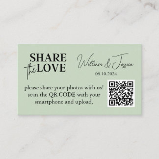 Carte D'accompagnement Partage photo mariage Sage Green avec code QR