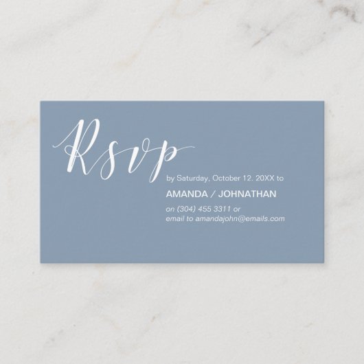 Carte D'accompagnement Parti de mariage moderne RSVP, en bleu Dusty (Devant)