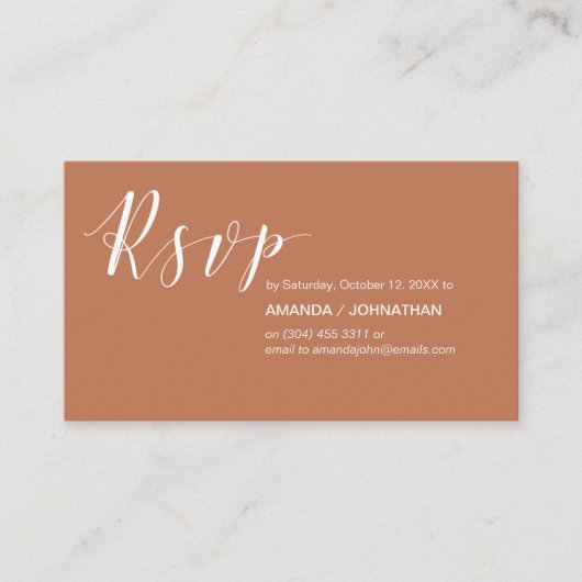 Carte D'accompagnement Parti de mariage moderne RSVP, en rouille de cuivr (Devant)