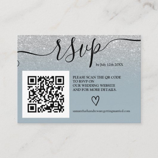 Carte D'accompagnement Parties scintillant argent bleu mariage rsvp Qr co (Devant)
