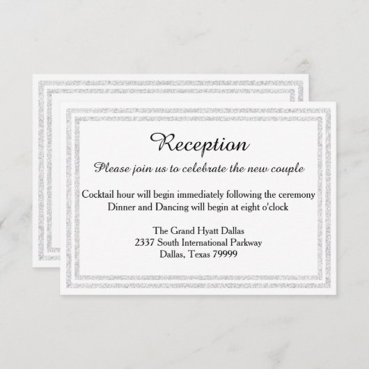 Carte D'accompagnement Parties scintillant argentée blanche - Réception (Devant / Derrière)