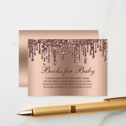 Carte D'accompagnement Parties scintillant Baby shower en bronze Livres (Devant/Arrière en situation)