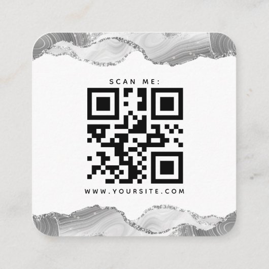 Carte D'accompagnement Parties scintillant blanche argenté Mariage QR Cod (Dos)