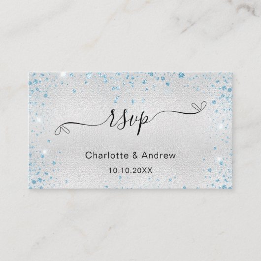 Carte D'accompagnement Parties scintillant bleu argenté site mariage RSVP (Devant)