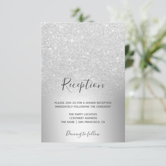 Carte D'accompagnement Parties scintillant d'argent ombre en feuille méta (Debout devant)