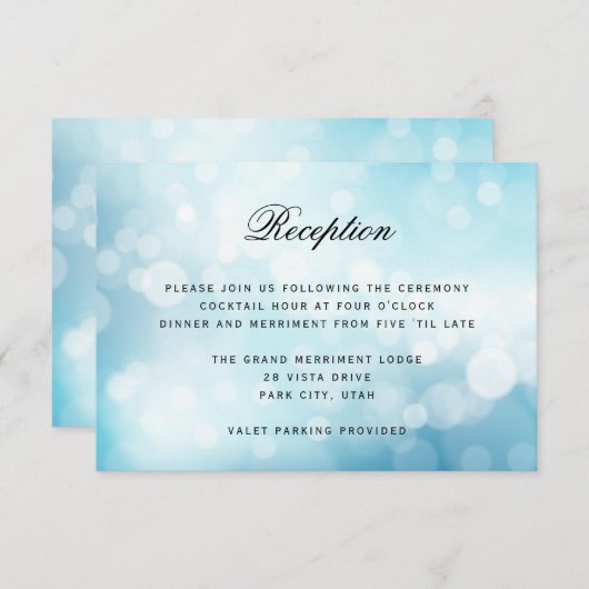 Carte D'accompagnement Parties scintillant de luxe Blue Bokeh - RÉCEPTION (Devant / Derrière)