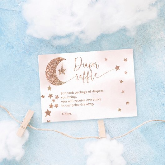 Carte D'accompagnement parties scintillant d'or rose lune étoiles nuages