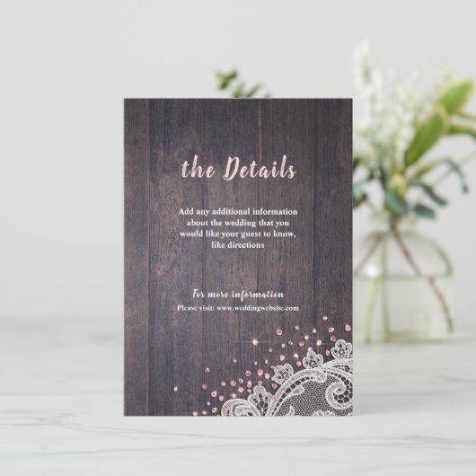 Carte D'accompagnement Parties scintillant en dentelle rousse rustique dé (Debout devant)