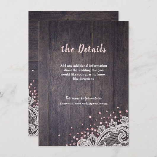 Carte D'accompagnement Parties scintillant en dentelle rousse rustique dé (Devant / Derrière)