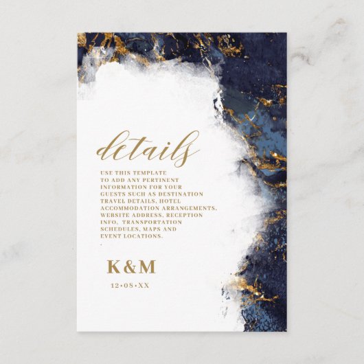 Carte D'accompagnement Parties scintillant en marbre Mariage Marine Blue (Devant)