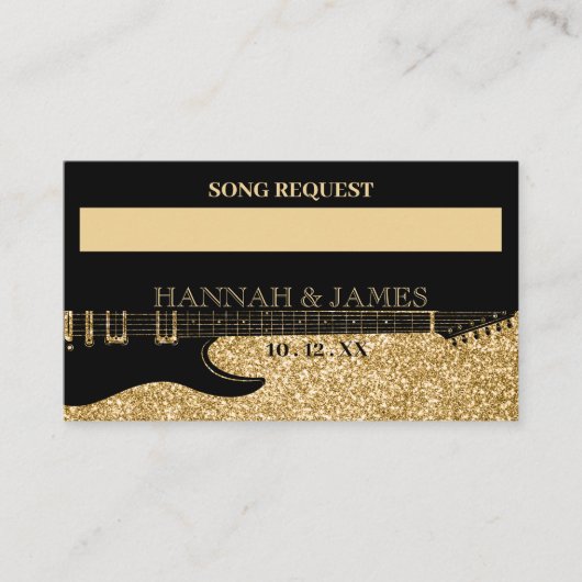 Carte D'accompagnement Parties scintillant en noir et or Guitare Mariage (Devant)