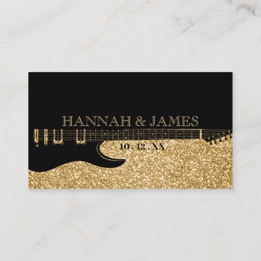 Carte D'accompagnement Parties scintillant en noir et or Guitare Mariage  (Dos)