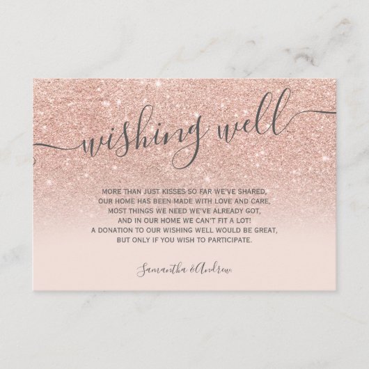 Carte D'accompagnement parties scintillant en or rose sombre script brill (Devant)