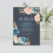 Carte D'accompagnement Parties scintillant florale gris, bleu marine et b (Debout devant)