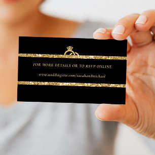 Carte D'accompagnement Parties scintillant noir et or Monogramme Détails