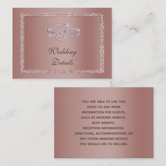 Carte D'accompagnement Parties scintillant or rose et anneaux Mariage arg (Devant / Derrière)