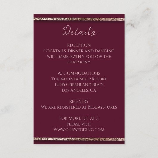 Carte D'accompagnement Parties scintillant or Rose moderne et élégant & B (Devant)