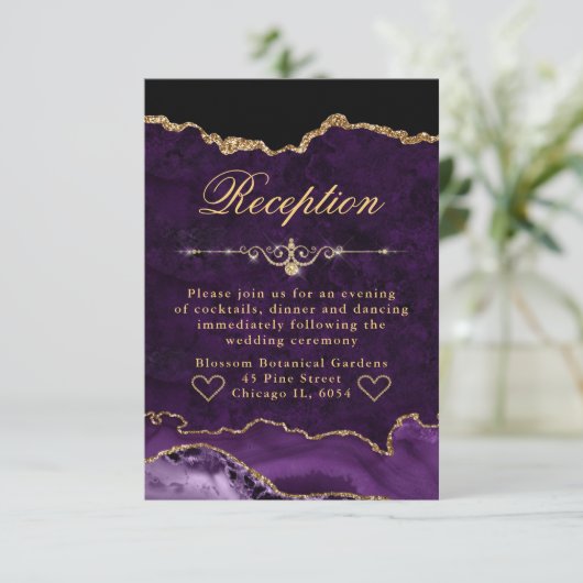 Carte D'accompagnement Parties scintillant Purple & Or Agate Mariage Réce (Debout devant)