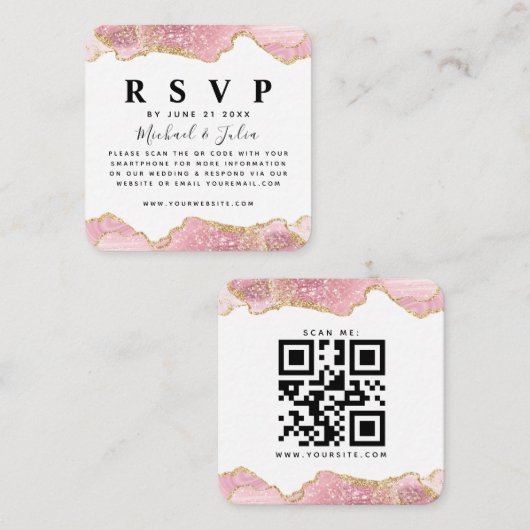 Carte D'accompagnement Parties scintillant rose et or - Mariage  QR Code  (Devant / Derrière)