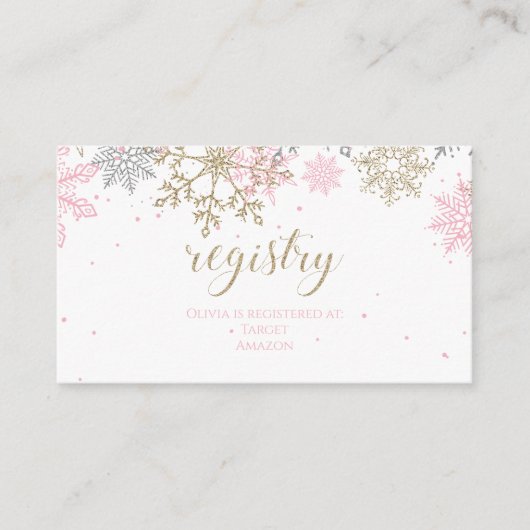 Carte D'accompagnement Parties scintillant rose et or Snowflake Registre (Devant)