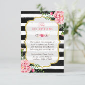 Carte D'accompagnement Parties scintillant rose Floral Or rayures Mariage (Debout devant)