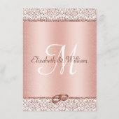 Carte D'accompagnement Parties scintillant Rose Gold Damask  Mariage Réce (Dos)