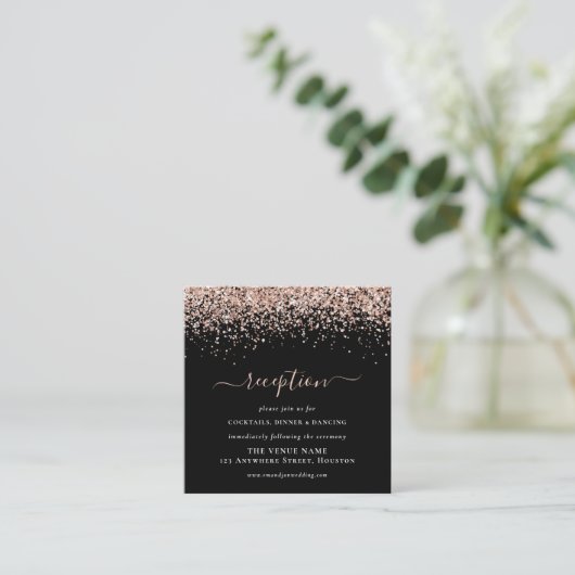 Carte D'accompagnement Parties scintillant rose Gold Mariage Black Récept (Debout devant)