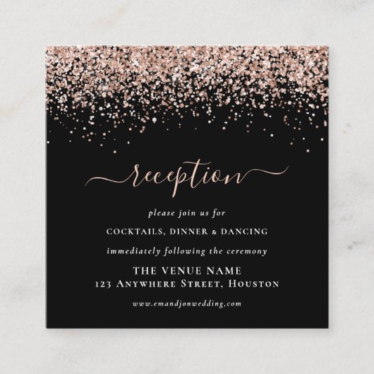Carte D'accompagnement Parties scintillant rose Gold Mariage Black Récept (Devant)