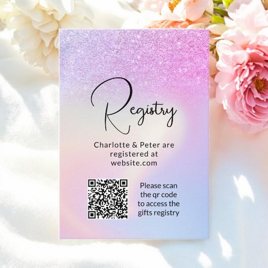 Carte D'accompagnement Parties scintillant rose violet Holographique regi