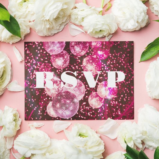 Carte D'accompagnement Parties scintillant roses chaudes Retro Disco Ball