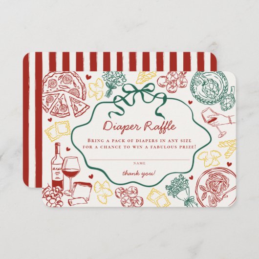 Carte D'accompagnement Pasta Special Delivery Italian Baby Diaper Raffle (Devant / Derrière)