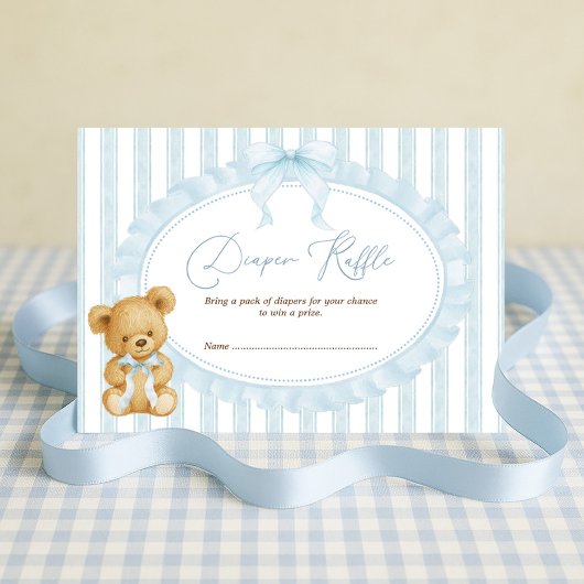 Carte D'accompagnement Pastel Blue Teddy Bear Diaper Raffle Baby Boy