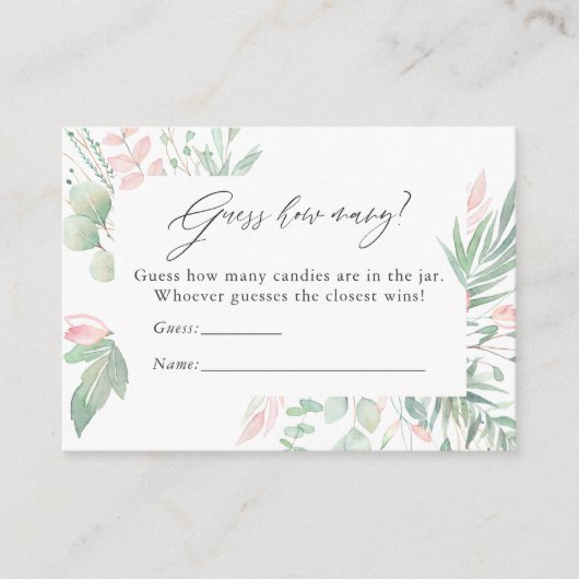 Carte D'accompagnement Pastel Blush Greenery Baby shower Bonbons Devinant (Devant)