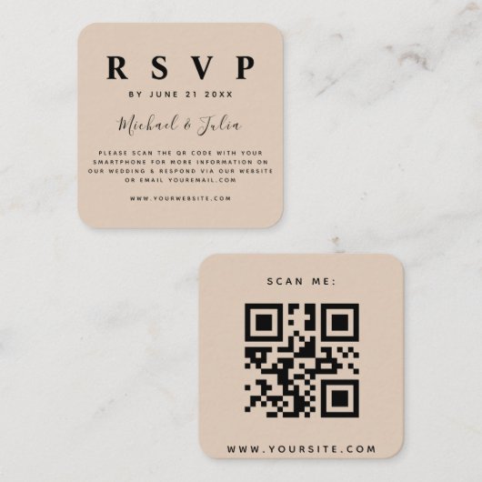 Carte D'accompagnement Pastel Cream Beige QR Code Mariage RSVP Chic (Devant / Derrière)