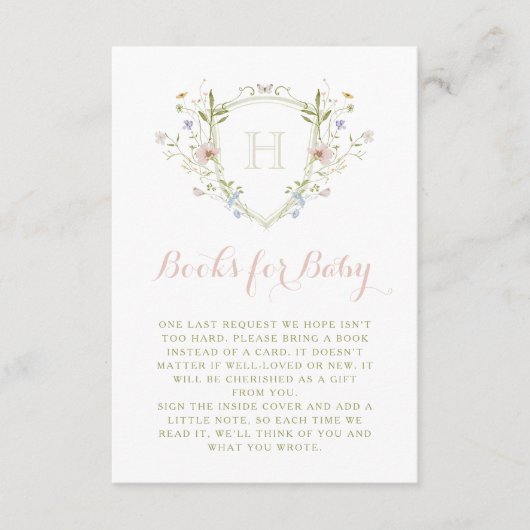 Carte D'accompagnement Pastel Fleur sauvage Monogram Crest Livres pour bé (Devant)