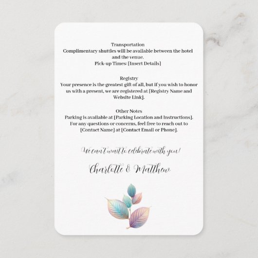 Carte D'accompagnement Pastel Iridescente Feuille Mariage Dreamy Pastels (Dos)