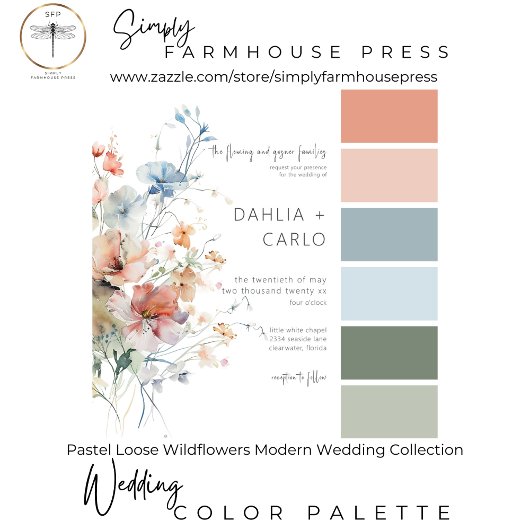 Carte D'accompagnement Pastel Loose Fleur sauvage Moderne Mariage Détails