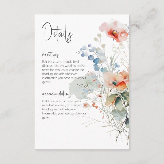 Carte D'accompagnement Pastel Loose Fleur sauvage Moderne Mariage Détails (Devant)
