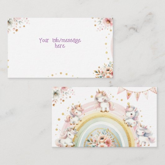 Carte D'accompagnement Pastel magique Whimsical unicorn anniversaire de e (Devant / Derrière)
