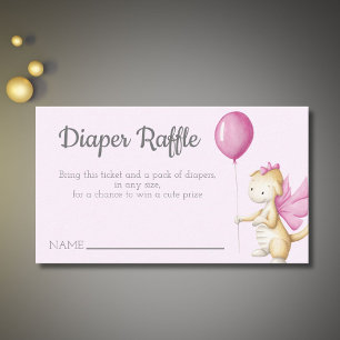 Carte D'accompagnement Pastel Pink Baby Dragon avec Balloon Diaper Raffle