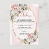 Carte D'accompagnement Pastel Pink Flowers Greenery Wedding Details Card  (Devant)