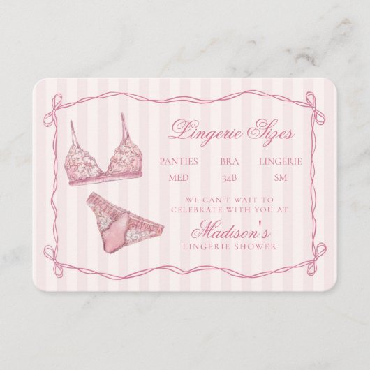 Carte D'accompagnement Pastel Pink Lingerie Sizes Shower Bow (Devant)