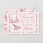 Carte D'accompagnement Pastel Pink Lingerie Sizes Shower Bow (Devant / Derrière)