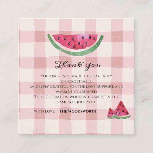 Carte D'accompagnement Pastèque Douce Fille Été Merci (Devant)